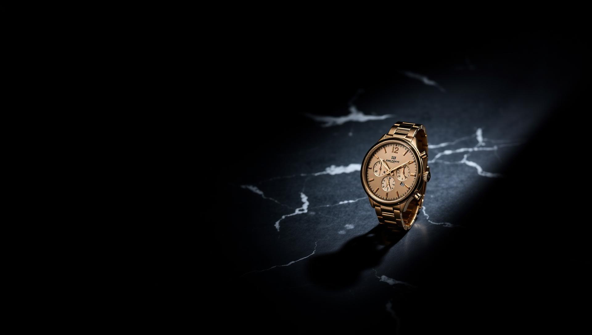 A luxury wristwatch on dark marble